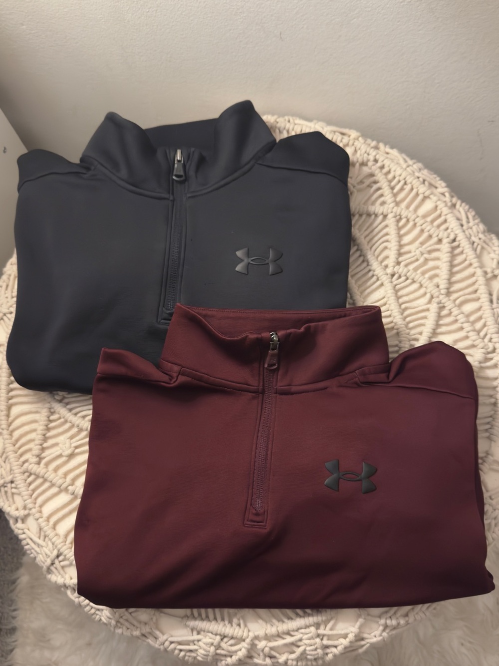 (2) Under Armour Men’s Quarter Zip Sweaters - Black & Burgundy. Sizes: YL & YXL